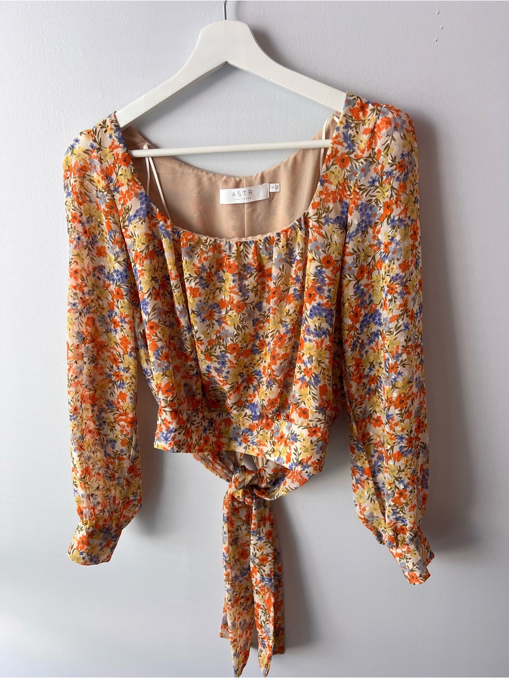 ASTR the Label Willa Floral Tie Back Blouse Top Boho Cottagecore Multicolour